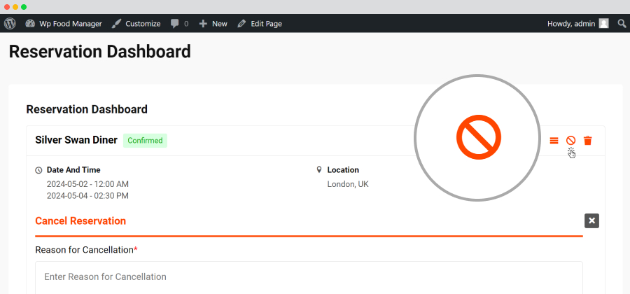 Reservation Dashboard-Circle with a diagonal